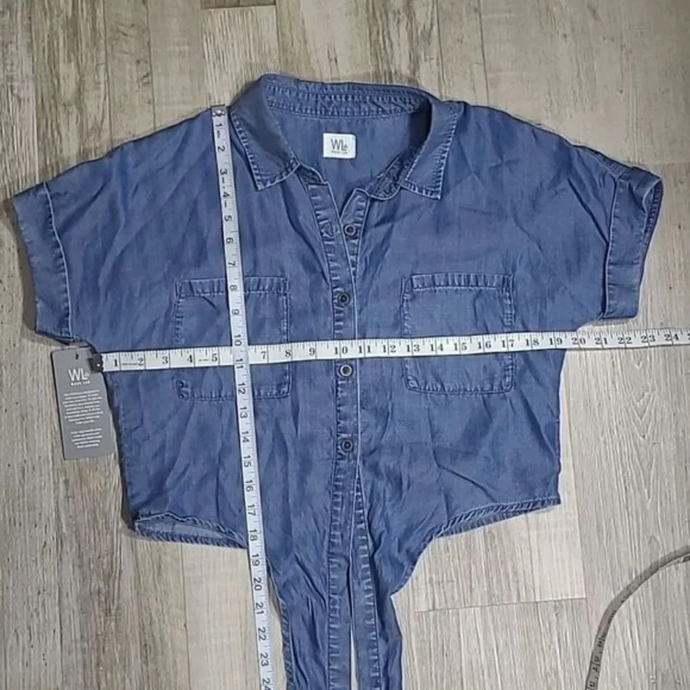 Lyocell WASH LAB Tie Front Shirt W/S Blue NWT WL1432T Short Sleeve - Picture 4 of 10
